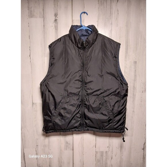 Gap Men's XL Down Puffer Vest Jacket Reversible Blue Black Packable Warm Coat - Picture 5 of 10